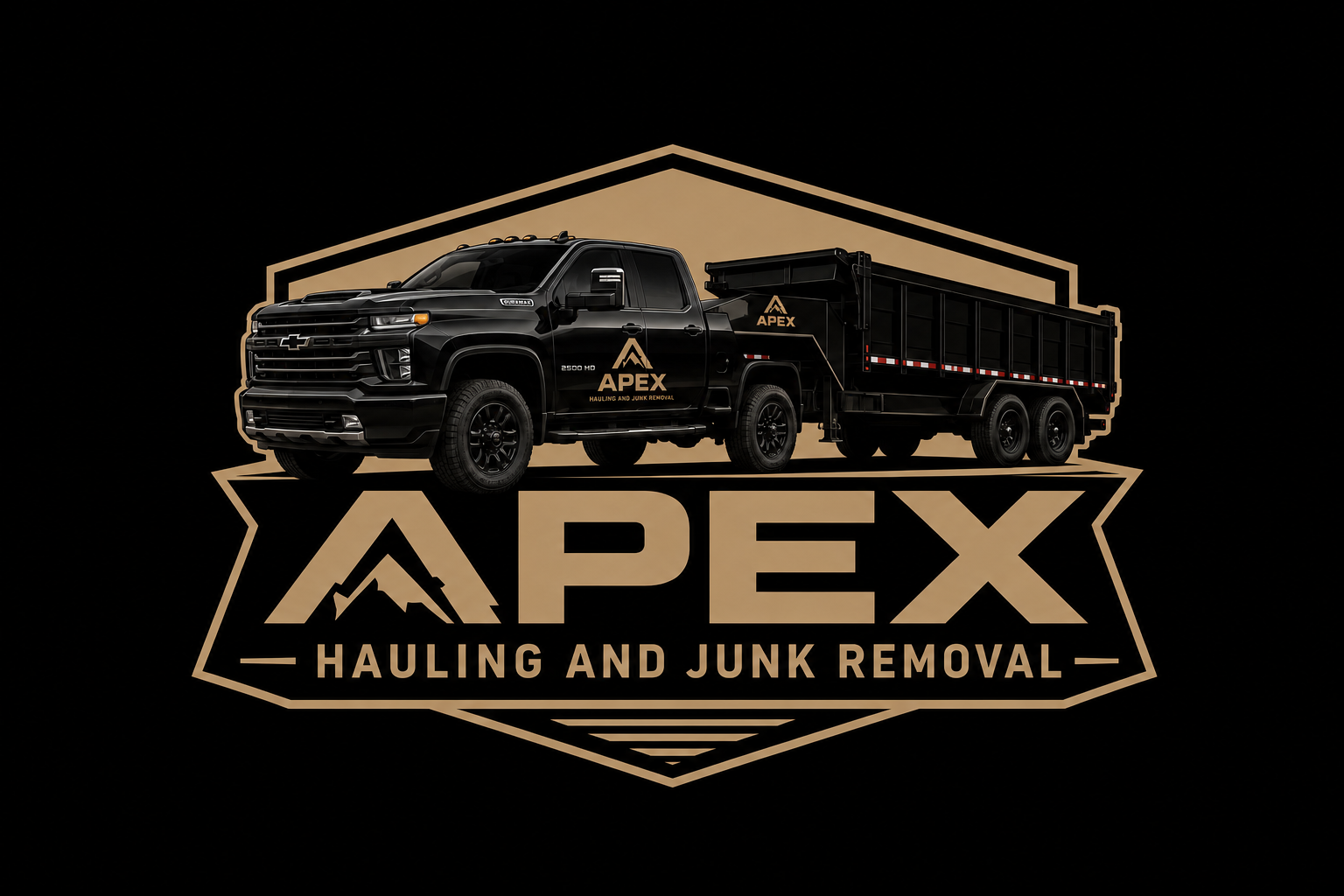 Apex Hauling branded truck and dump trailer
