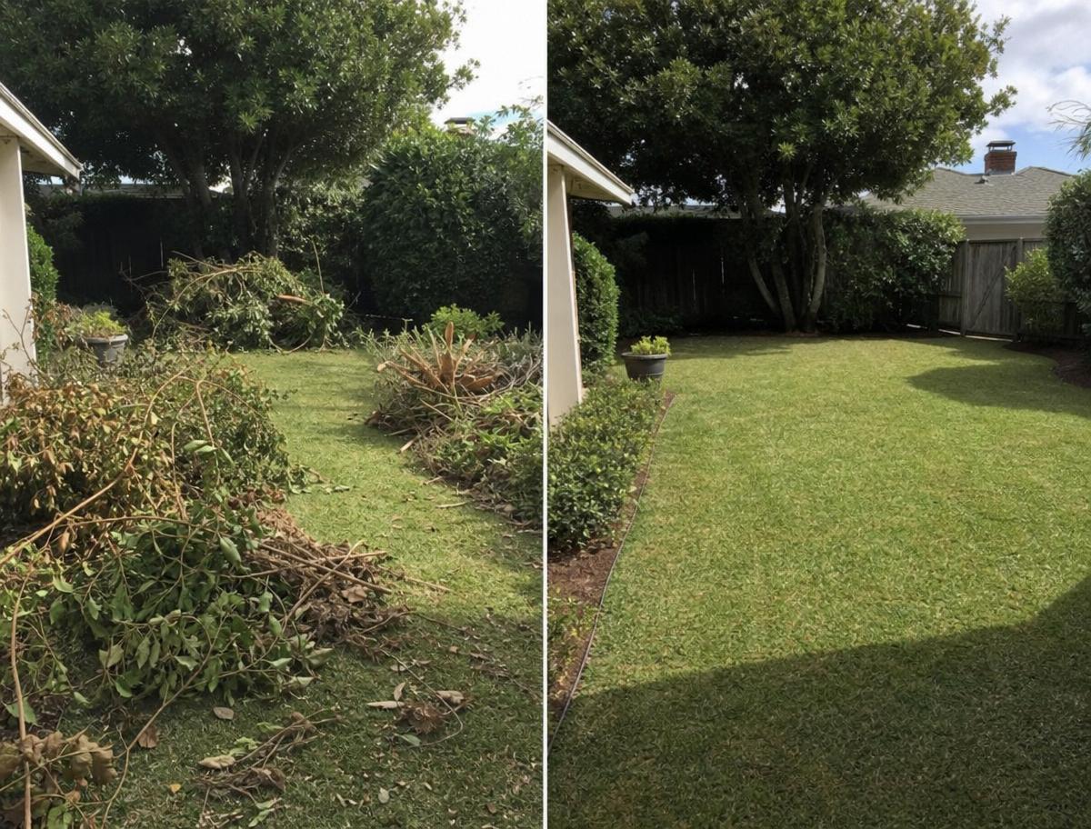 Before and after yard waste removal by Apex Hauling